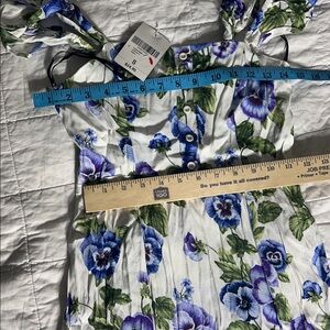 Forever 21 white and blue pansy floral‎ dress with a slit NWT sz S